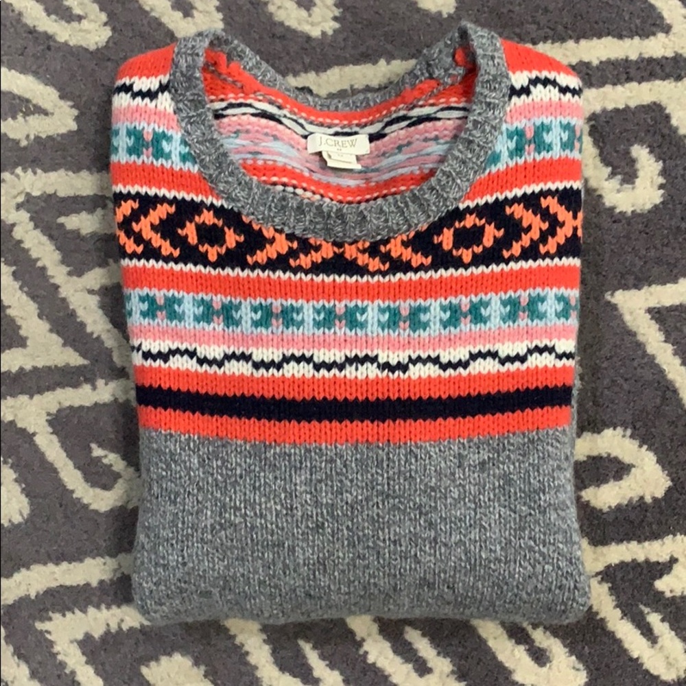 J. Crew Chunky Gray with Orange Sweater - Picture 9 of 9